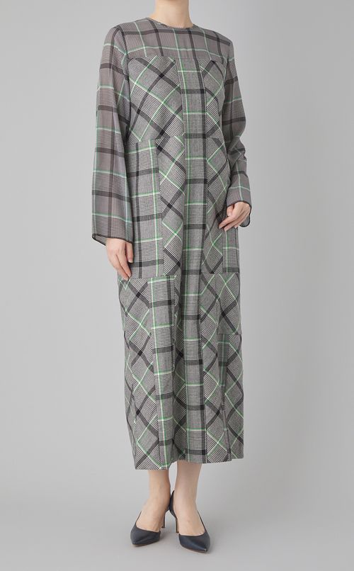 チェックプリントハーフシアーワンピース