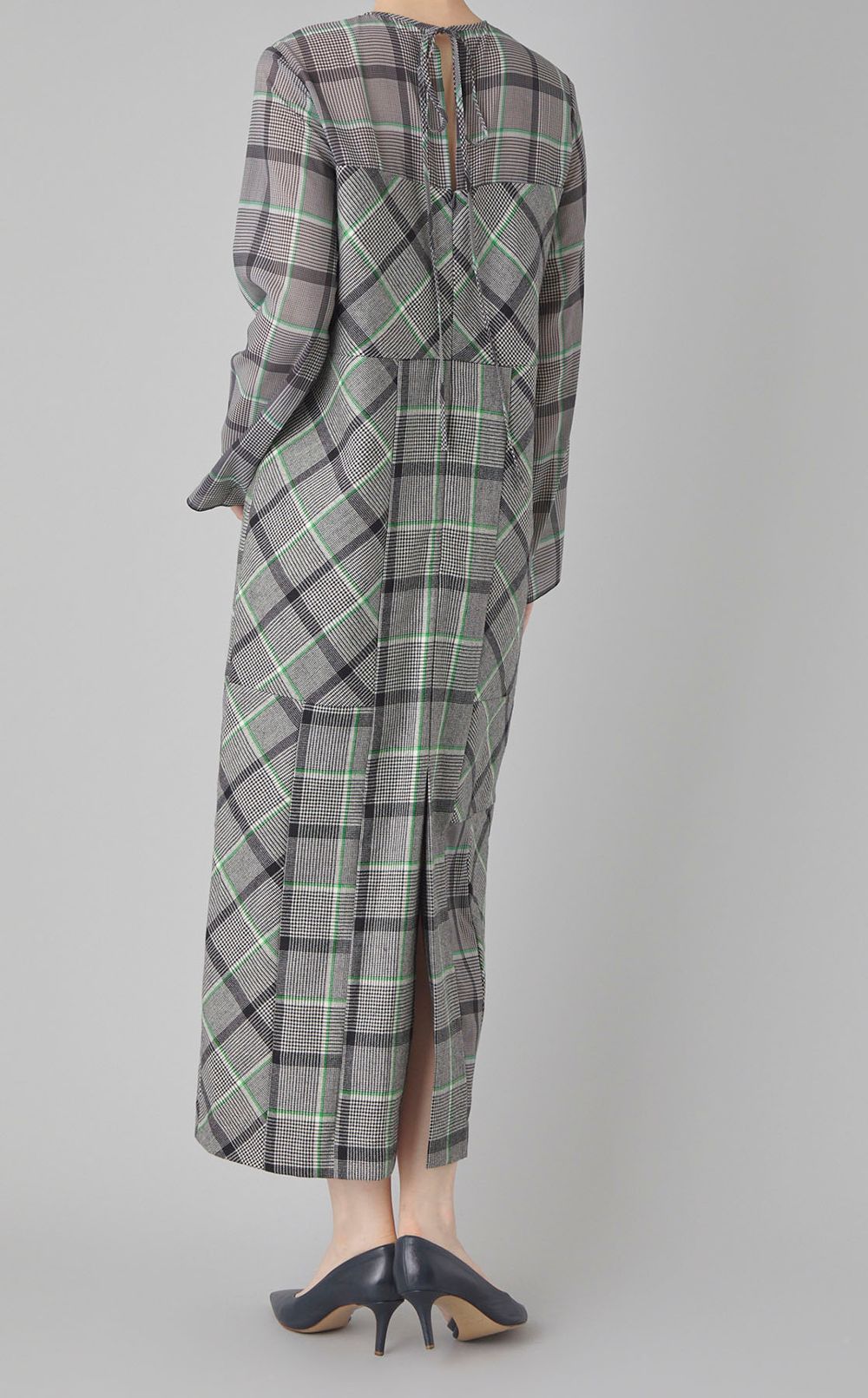 チェックプリントハーフシアーワンピース