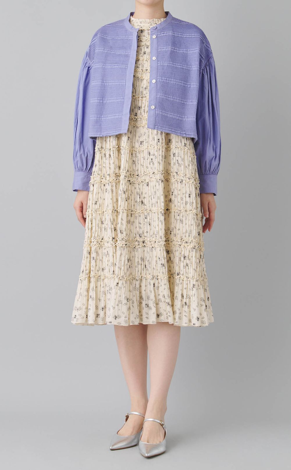 ピンタックノーカラーシャツ