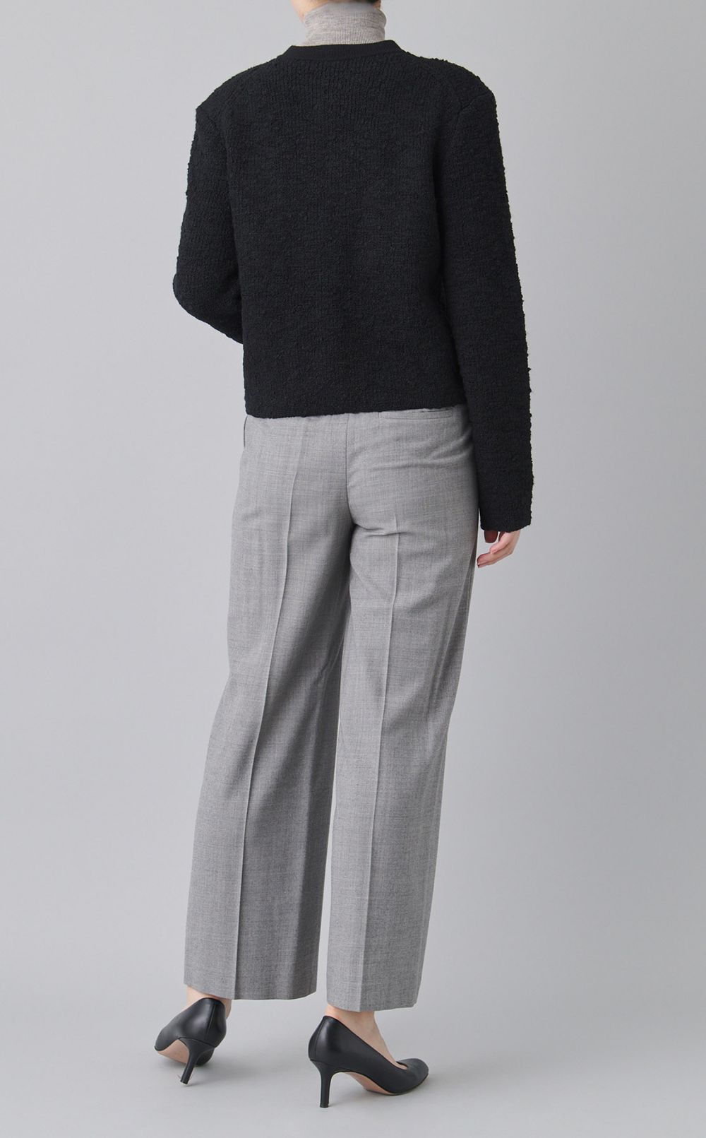 ノーカラーニットジャケット