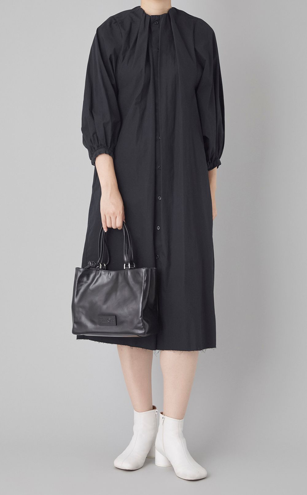 コットンポプリンギャザーネックワンピース