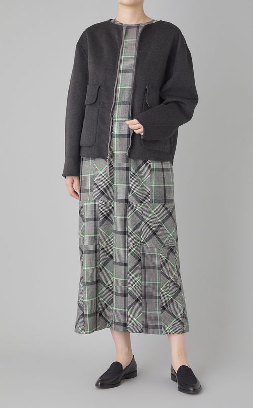 チェックプリントハーフシアーワンピース