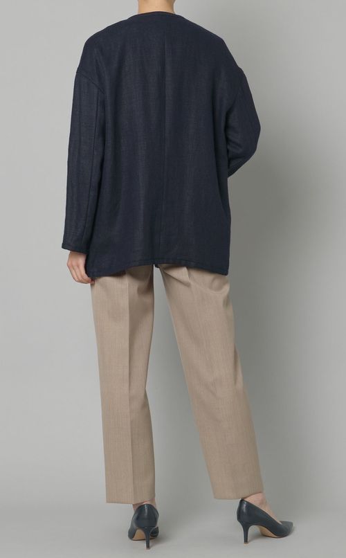 リネンキャンバスノーカラージャケット