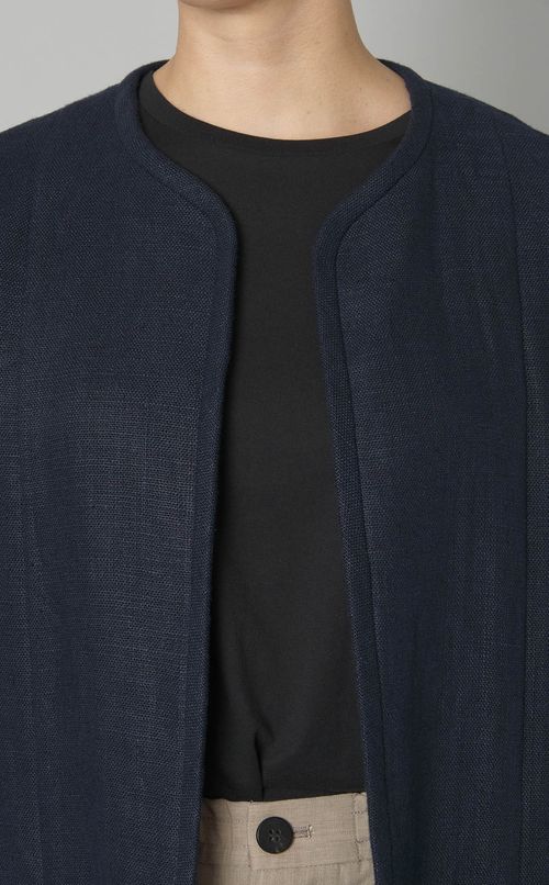 リネンキャンバスノーカラージャケット