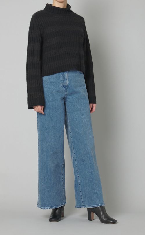 ボーダータートルリブニット