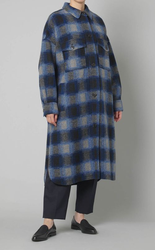 ウールチェックロングシャツコート