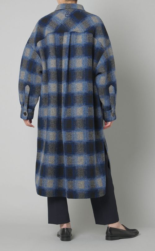 ウールチェックロングシャツコート