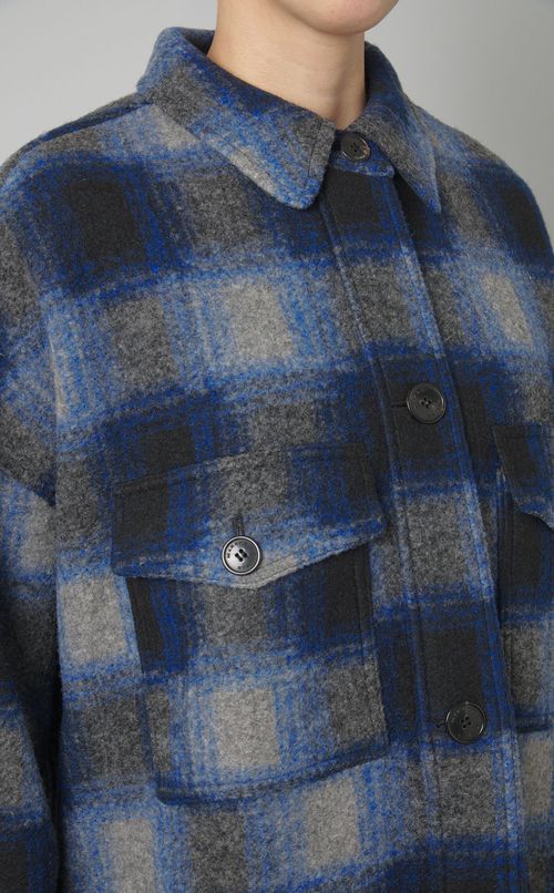 ウールチェックロングシャツコート