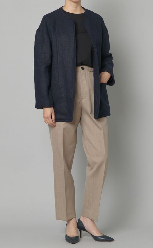 リネンキャンバスノーカラージャケット