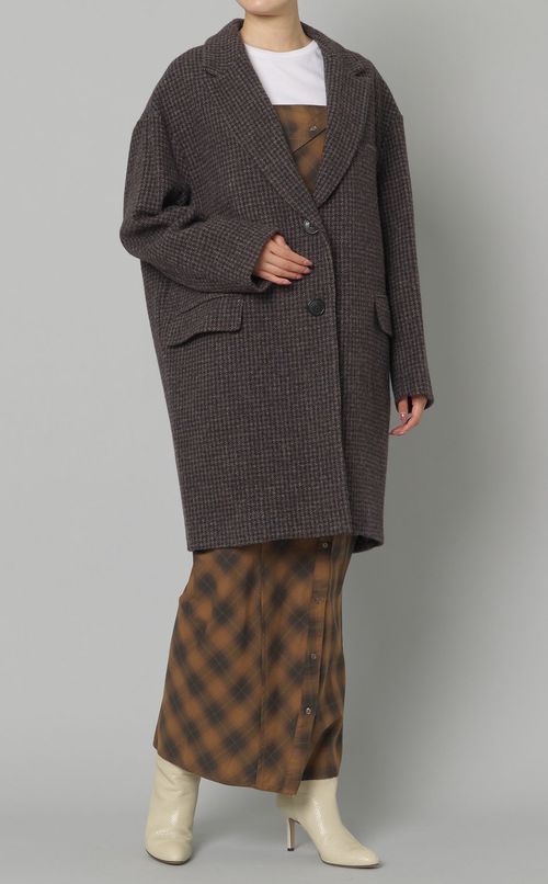 ウールチェックテーラードミディコート