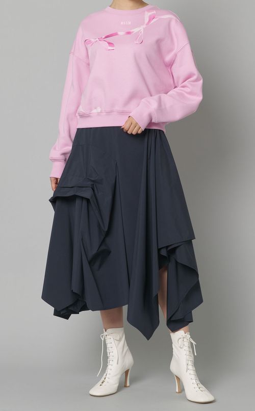 リボンプリン卜スウェットプルオーバー