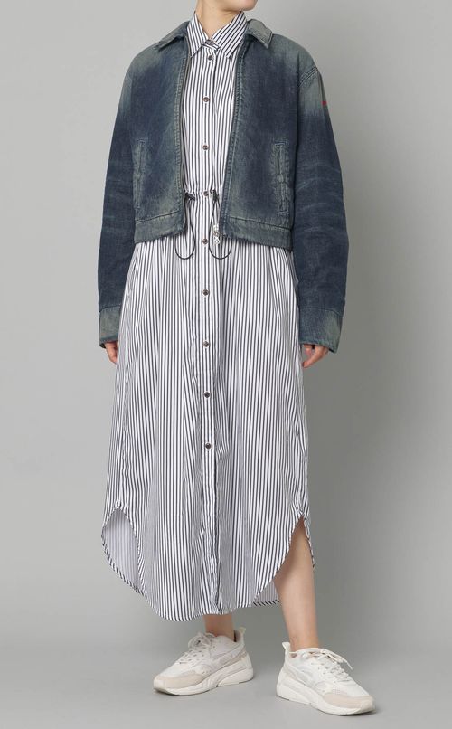 ドローコードストライプシャツワンピース