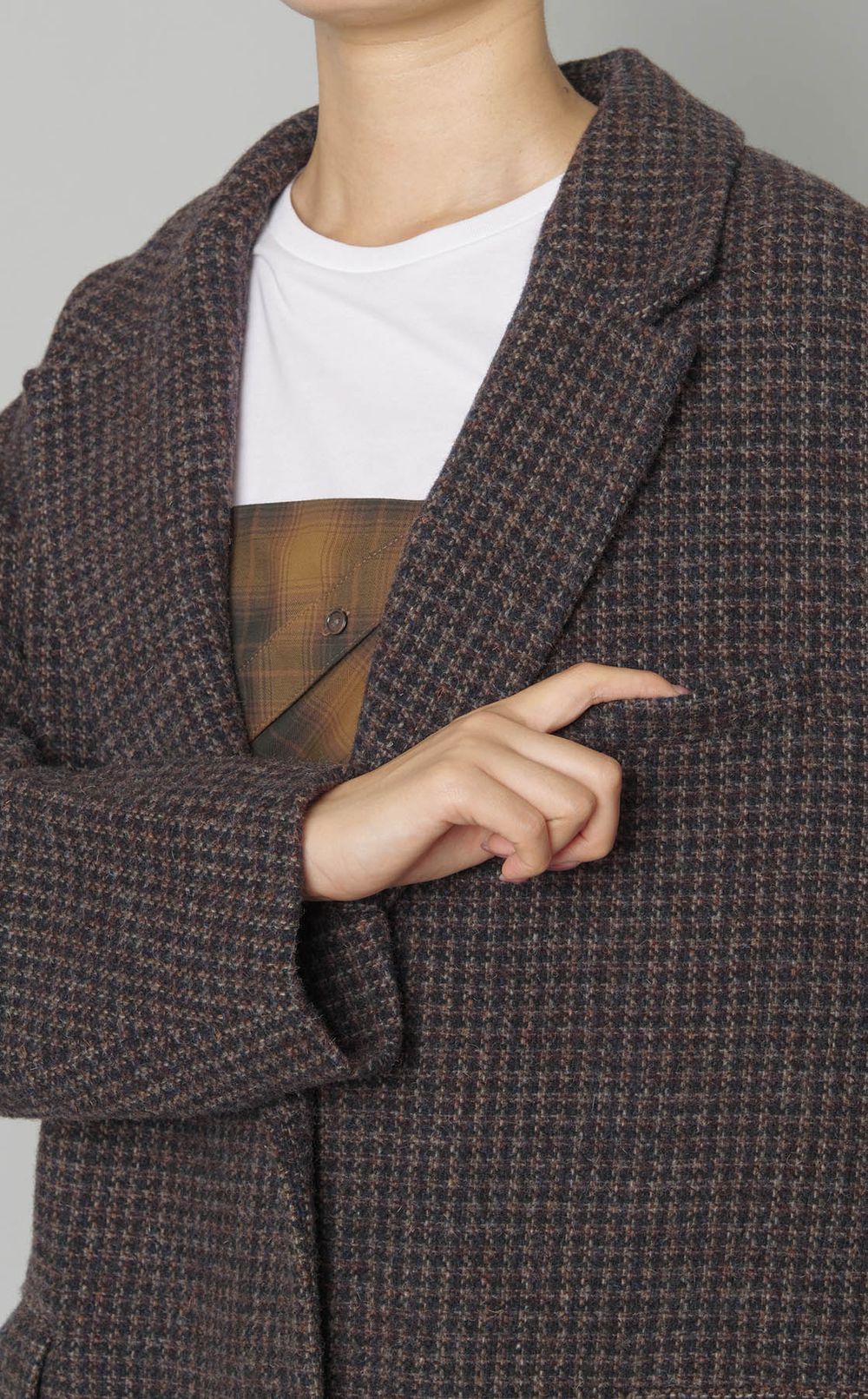 ウールチェックテーラードミディコート