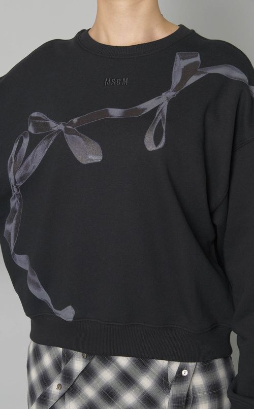 リボンプリン卜スウェットプルオーバー