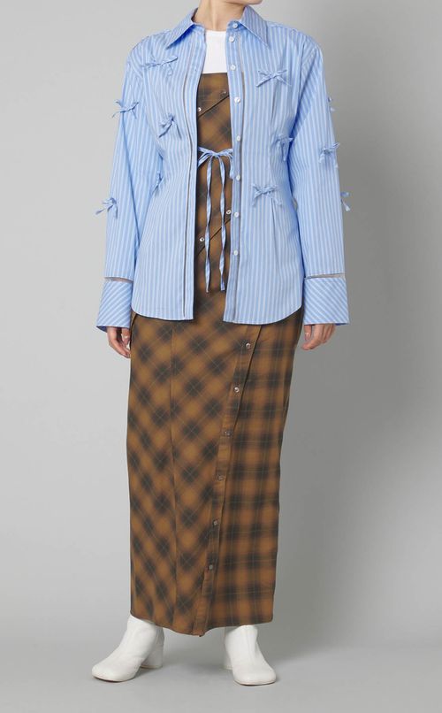 リボンディティールストライプシャツ