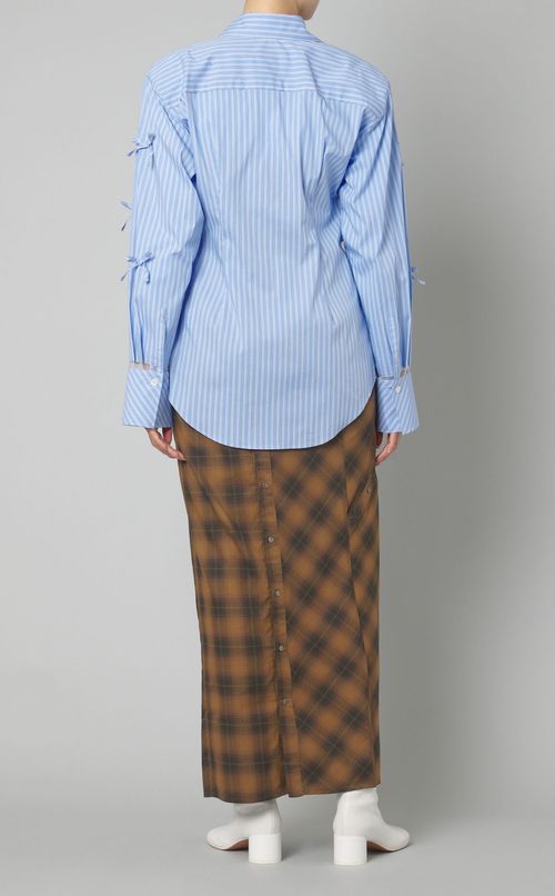 リボンディティールストライプシャツ