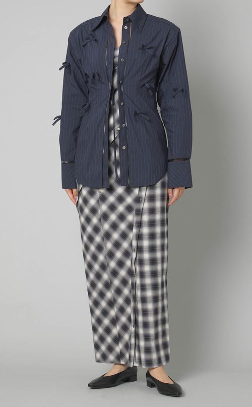 ボタンスリットチェックワンピース