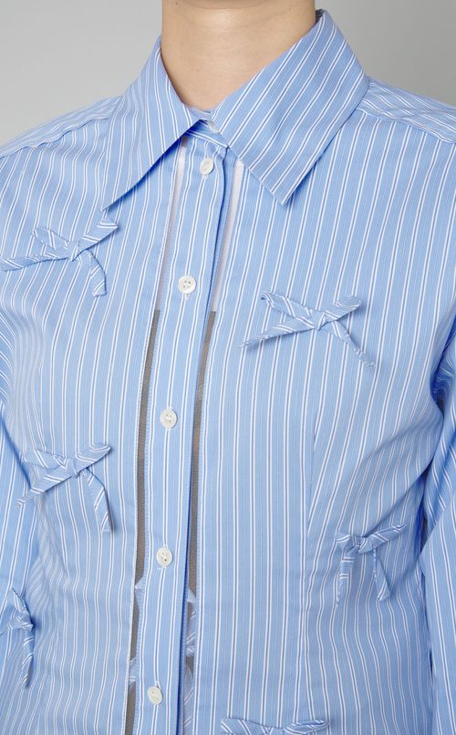 リボンディティールストライプシャツ