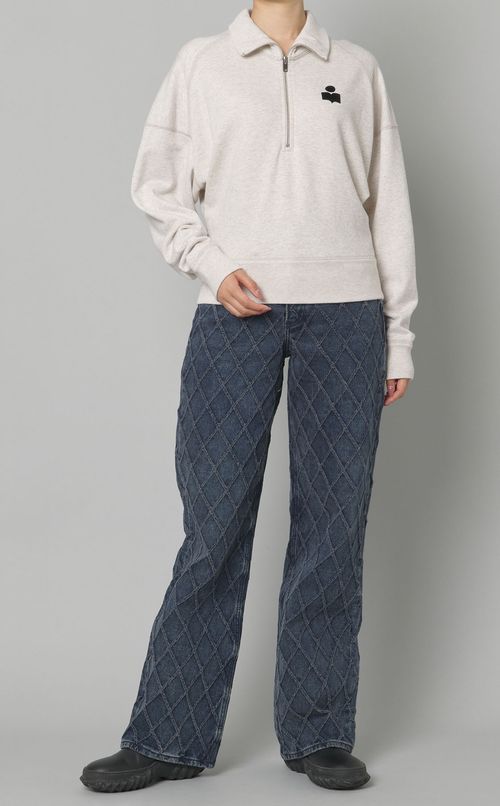 ハーフジップドルマンスリーブトップス