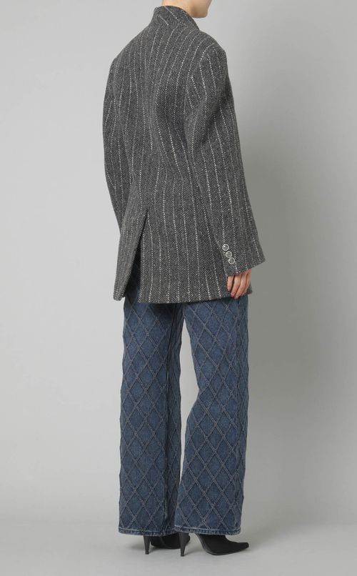 ウールストライプノーカラーショートコート