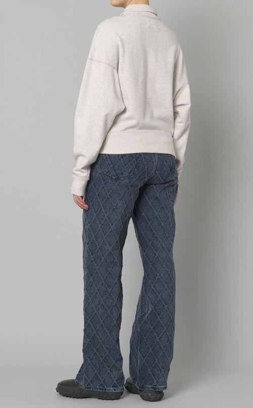 ハーフジップドルマンスリーブトップス