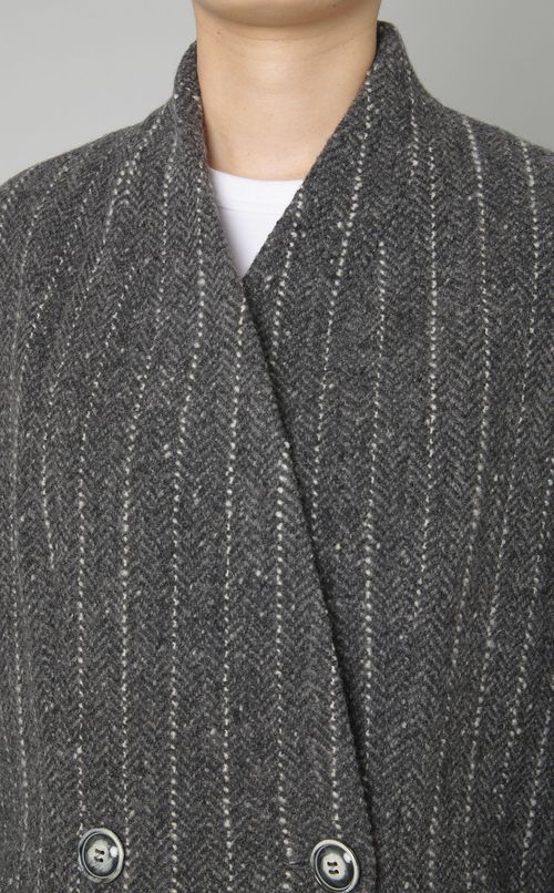 ウールストライプノーカラーショートコート