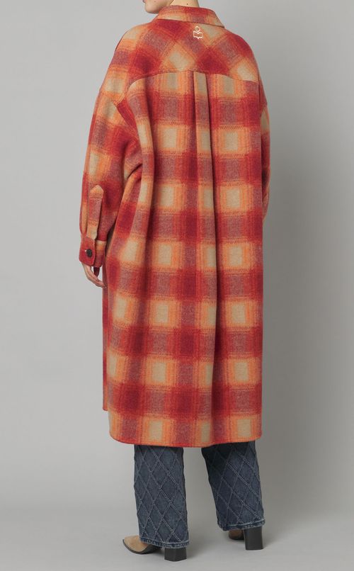 ウールチェックロングシャツコート