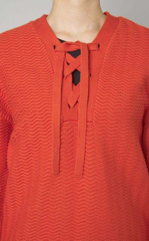 レースアップニットプルオーバー