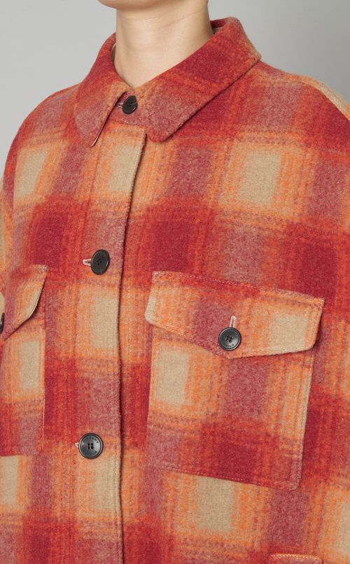 ウールチェックロングシャツコート