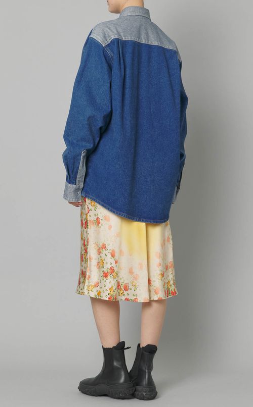 コットンロングスリーブデニム切替シャツ