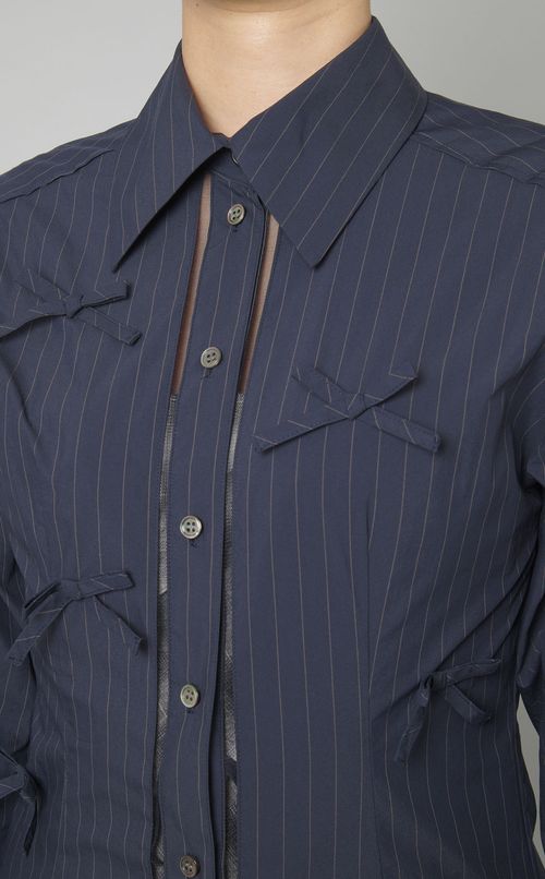 リボンディティールストライプシャツ