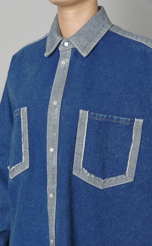 コットンロングスリーブデニム切替シャツ