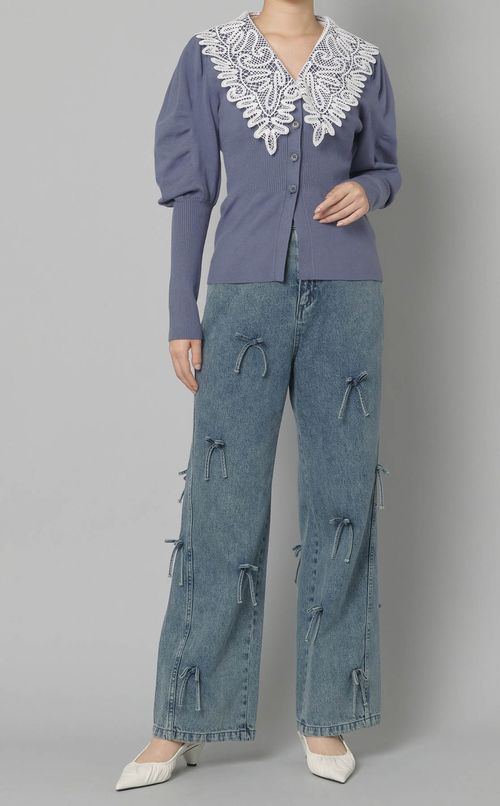 レースカラーニットカーディガン