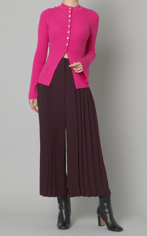 フレアスリーブウールリブニット