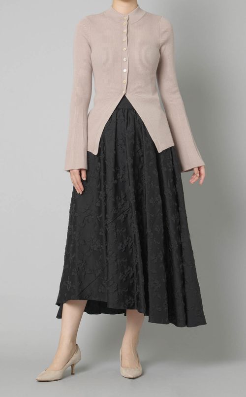 フレアスリーブウールリブニット