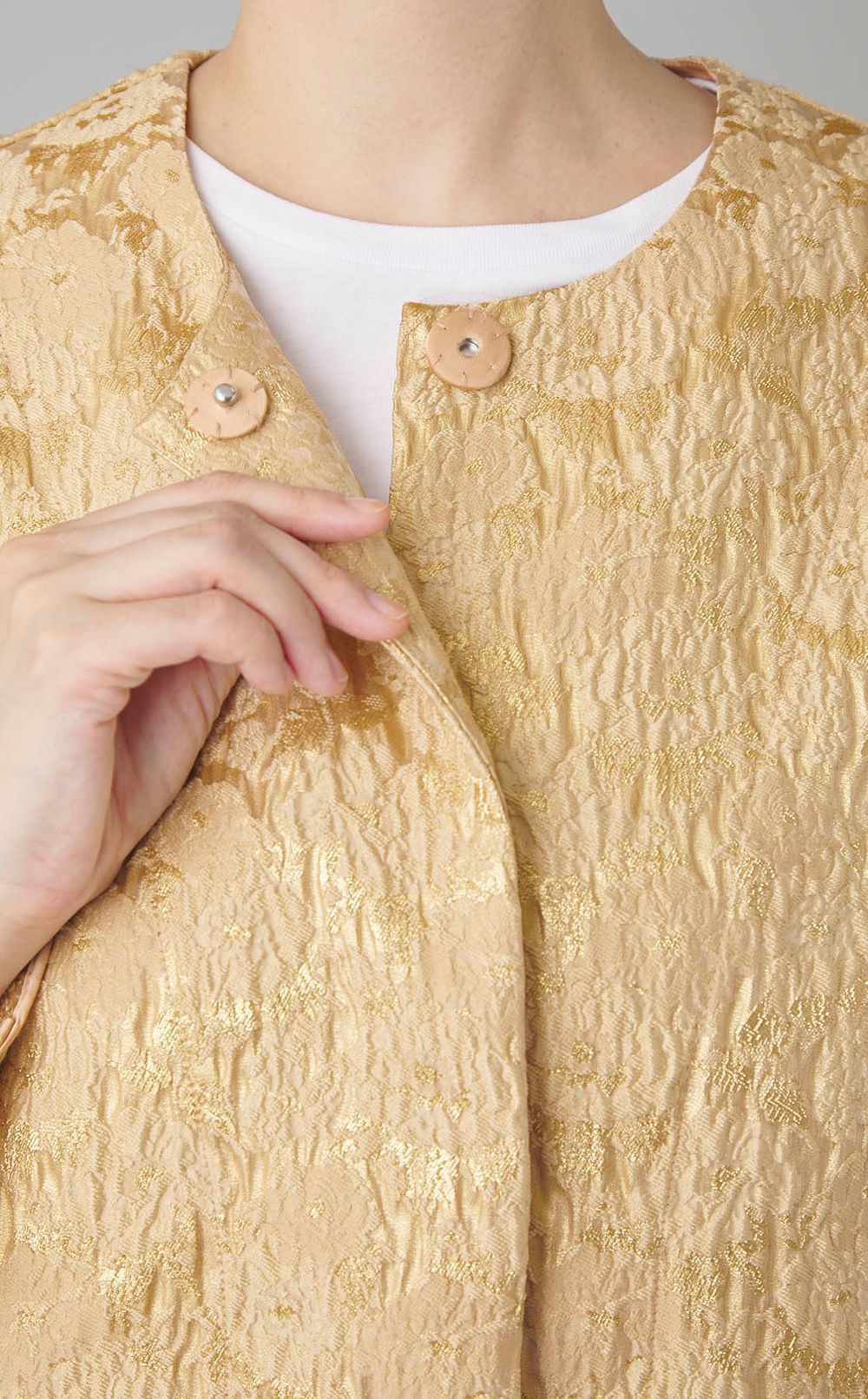 フラワージャガードノーカラーコート