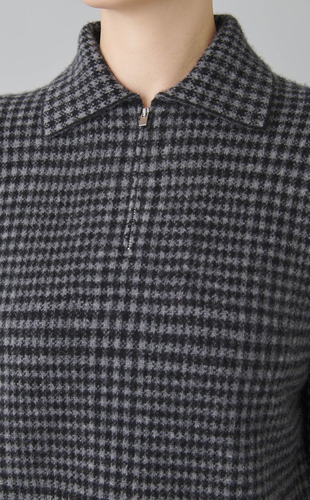 ウールカシミヤチェックニットブルゾン