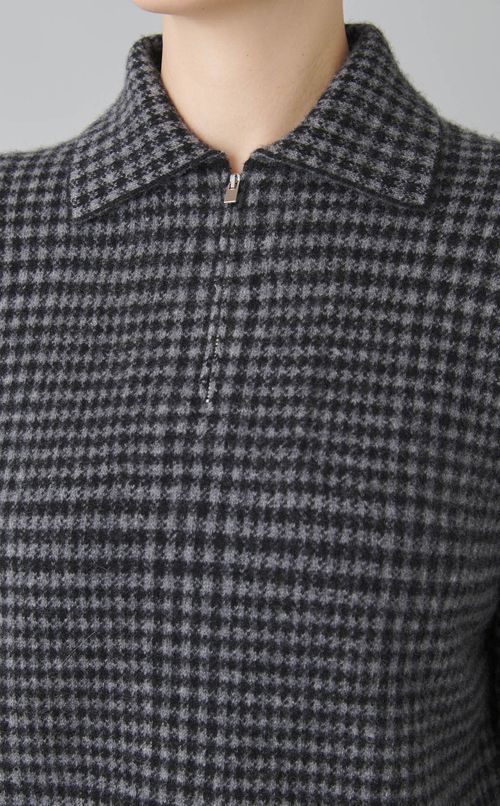 ウールカシミヤチェックニットブルゾン