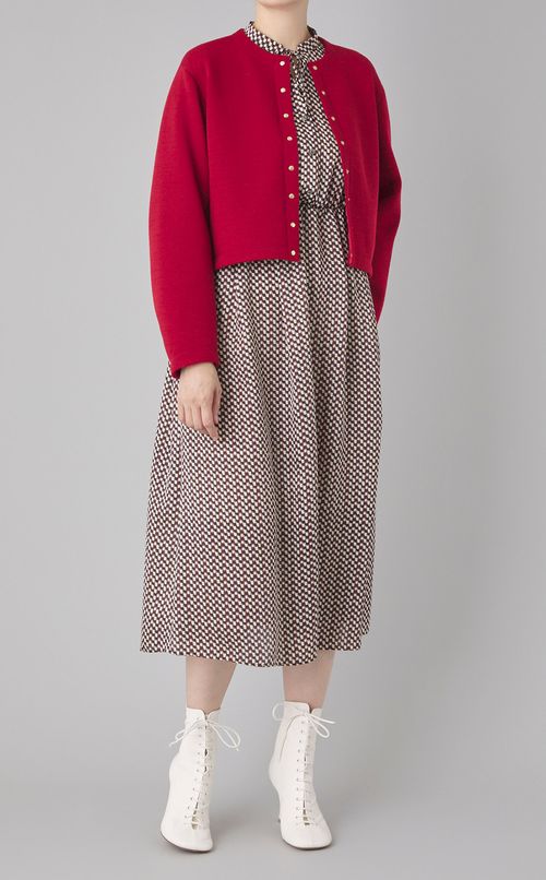 ノーカラードットボタンカーディガン