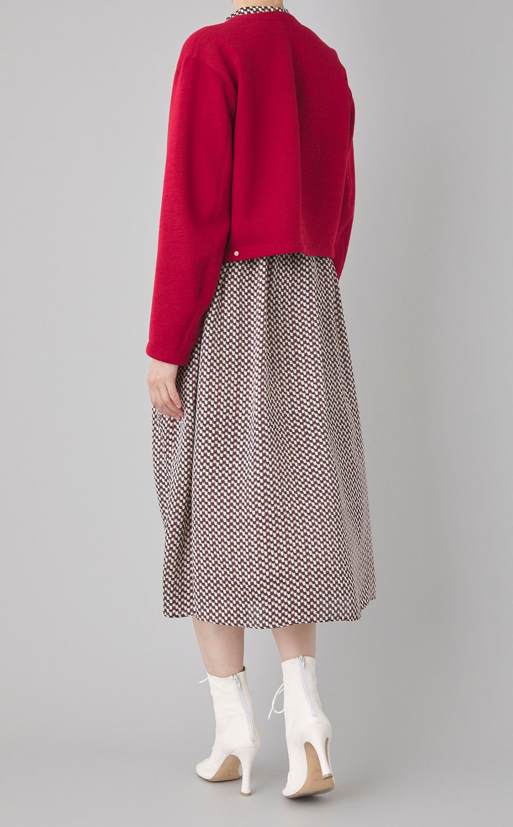 ノーカラードットボタンカーディガン