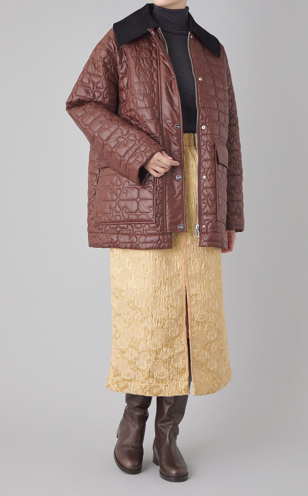 フラワージャガードスリットミディスカート