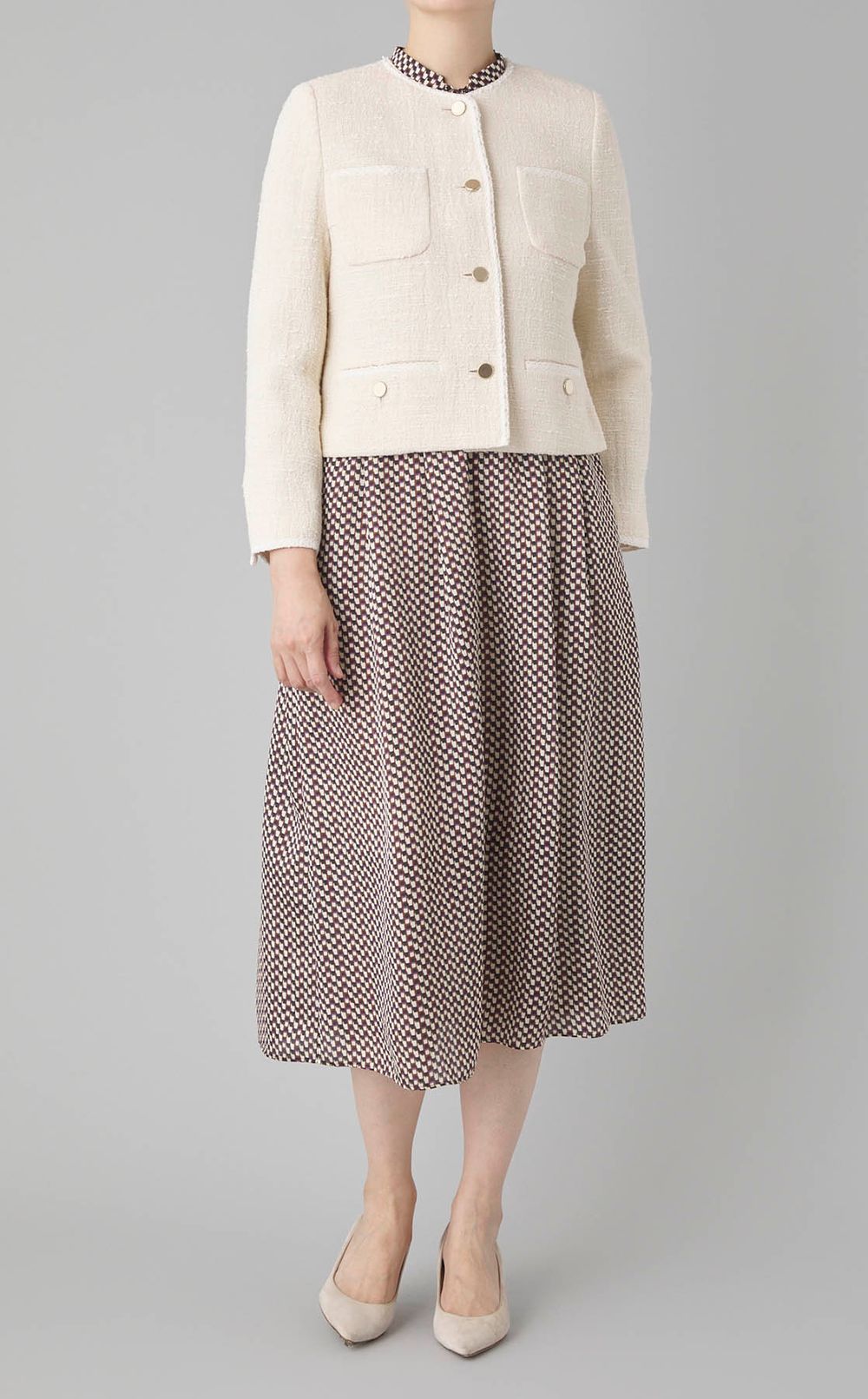 コットンツイードノーカラージャケット