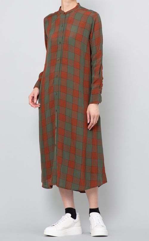 チェックノーカラーワンピース