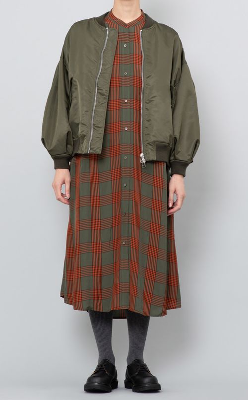 チェックノーカラーワンピース