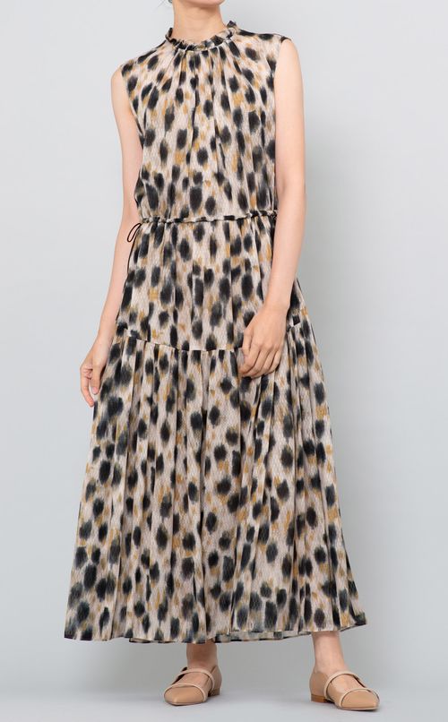 レオパードプリントティアードワンピース