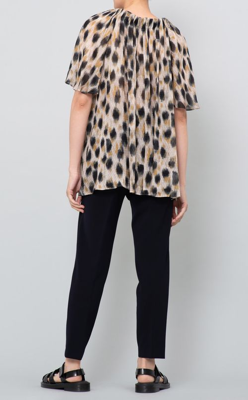 レオパードプリントボウタイ付ブラウス