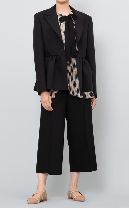 レオパードプリントボウタイ付ブラウス