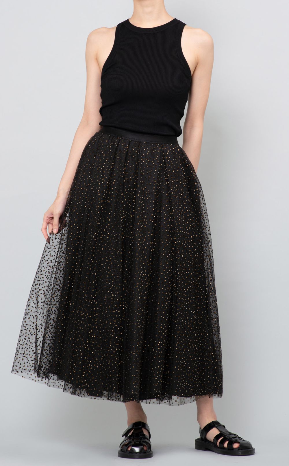 ラメドットチュールレース付スカート