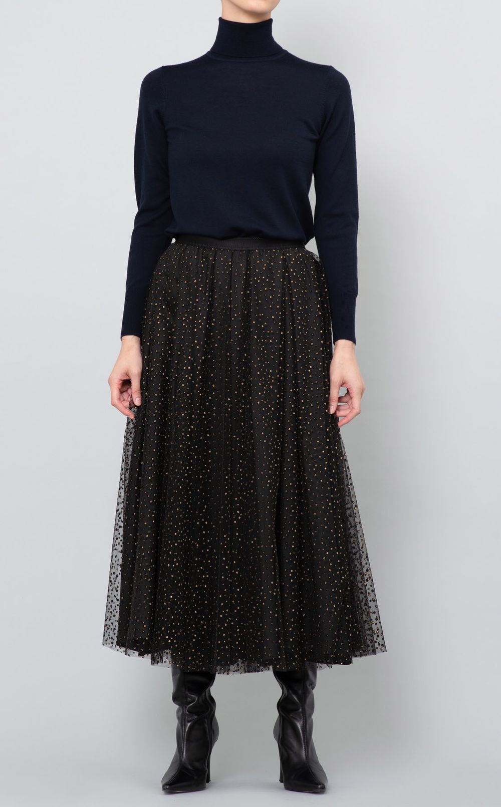 ラメドットチュールレース付スカート