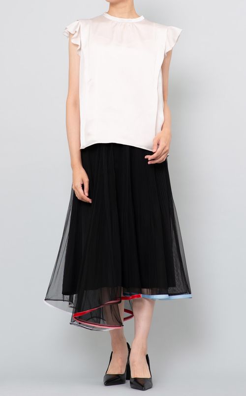 サテンオーガンジーフリルブラウス